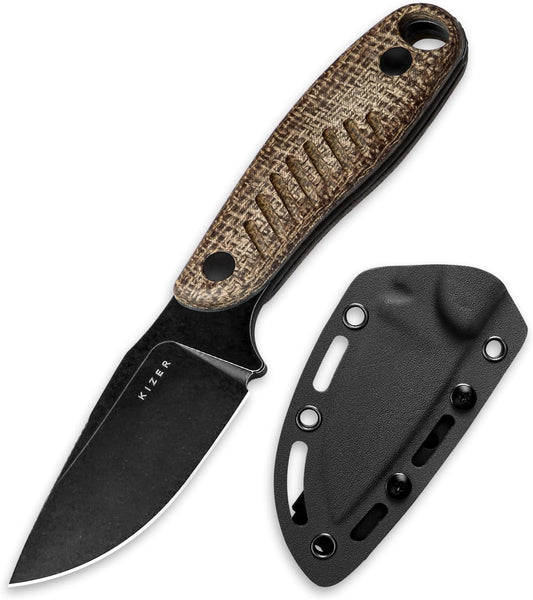 Hare Fixed Blade Knife with Sheath, 3.14" D2 Steel Blade EDC Hunting Knife with Burlap Micarta and Black G10 Handle, Small Survival Knives, Outdoor Camping Knives for Men Women 1077M3