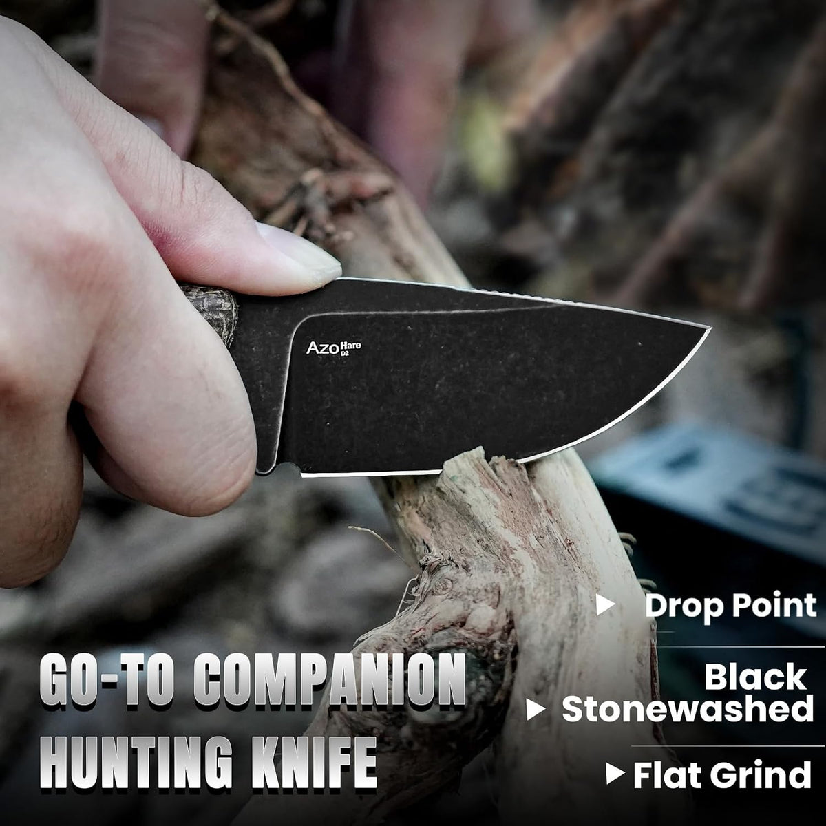 Hare Fixed Blade Knife with Sheath, 3.14" D2 Steel Blade EDC Hunting Knife with Burlap Micarta and Black G10 Handle, Small Survival Knives, Outdoor Camping Knives for Men Women 1077M3