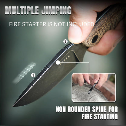 Hare Fixed Blade Knife with Sheath, 3.14" D2 Steel Blade EDC Hunting Knife with Burlap Micarta and Black G10 Handle, Small Survival Knives, Outdoor Camping Knives for Men Women 1077M3
