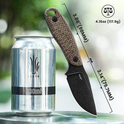 Hare Fixed Blade Knife with Sheath, 3.14" D2 Steel Blade EDC Hunting Knife with Burlap Micarta and Black G10 Handle, Small Survival Knives, Outdoor Camping Knives for Men Women 1077M3