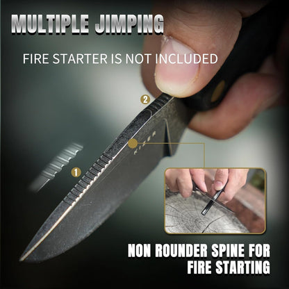 Hare Fixed Blade Knife with Sheath, 3.14" D2 Steel Blade EDC Hunting Knife with Burlap Micarta and Black G10 Handle, Small Survival Knives, Outdoor Camping Knives for Men Women 1077M3
