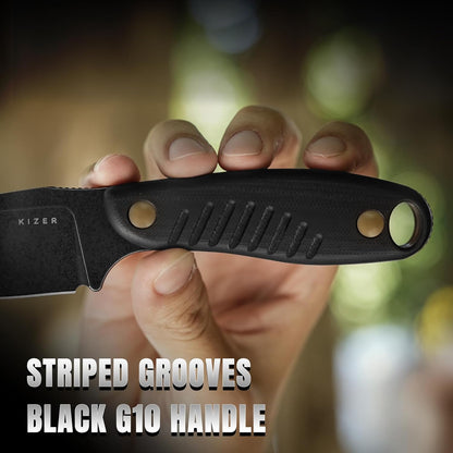 Hare Fixed Blade Knife with Sheath, 3.14" D2 Steel Blade EDC Hunting Knife with Burlap Micarta and Black G10 Handle, Small Survival Knives, Outdoor Camping Knives for Men Women 1077M3