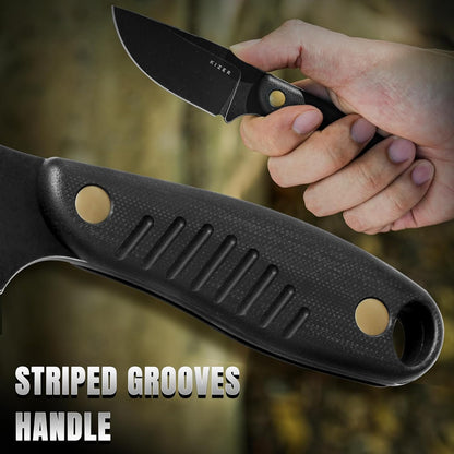 Hare Fixed Blade Knife with Sheath, 3.14" D2 Steel Blade EDC Hunting Knife with Burlap Micarta and Black G10 Handle, Small Survival Knives, Outdoor Camping Knives for Men Women 1077M3