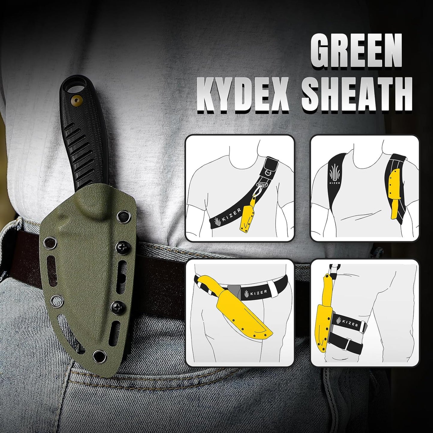 Hare Fixed Blade Knife with Sheath, 3.14" D2 Steel Blade EDC Hunting Knife with Burlap Micarta and Black G10 Handle, Small Survival Knives, Outdoor Camping Knives for Men Women 1077M3