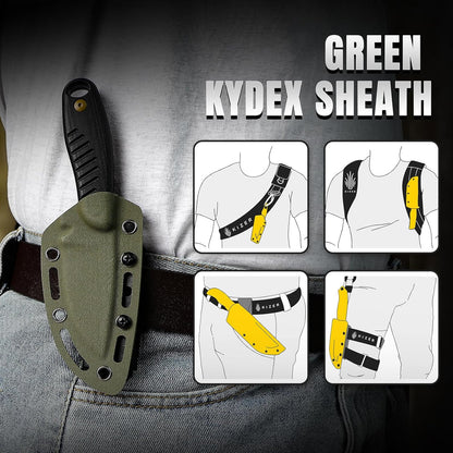 Hare Fixed Blade Knife with Sheath, 3.14" D2 Steel Blade EDC Hunting Knife with Burlap Micarta and Black G10 Handle, Small Survival Knives, Outdoor Camping Knives for Men Women 1077M3