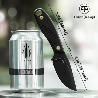 Hare Fixed Blade Knife with Sheath, 3.14" D2 Steel Blade EDC Hunting Knife with Burlap Micarta and Black G10 Handle, Small Survival Knives, Outdoor Camping Knives for Men Women 1077M3
