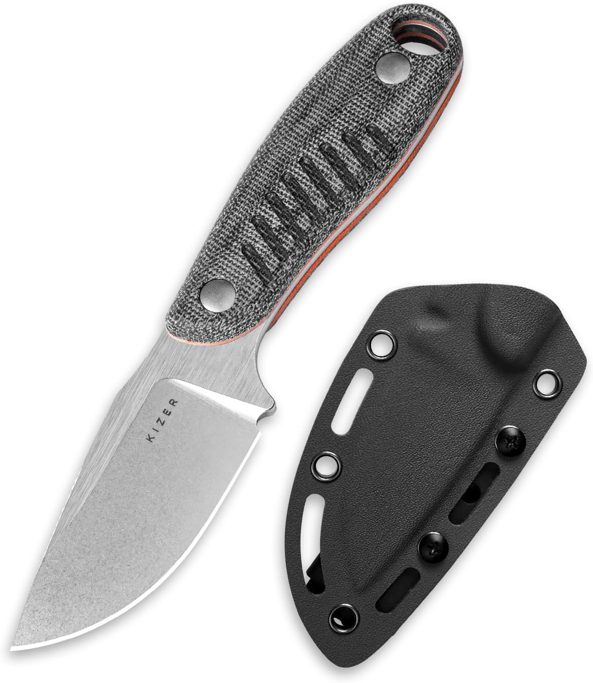 Hare Fixed Blade Knife with Sheath, 3.14" D2 Steel Blade EDC Hunting Knife with Burlap Micarta and Black G10 Handle, Small Survival Knives, Outdoor Camping Knives for Men Women 1077M3