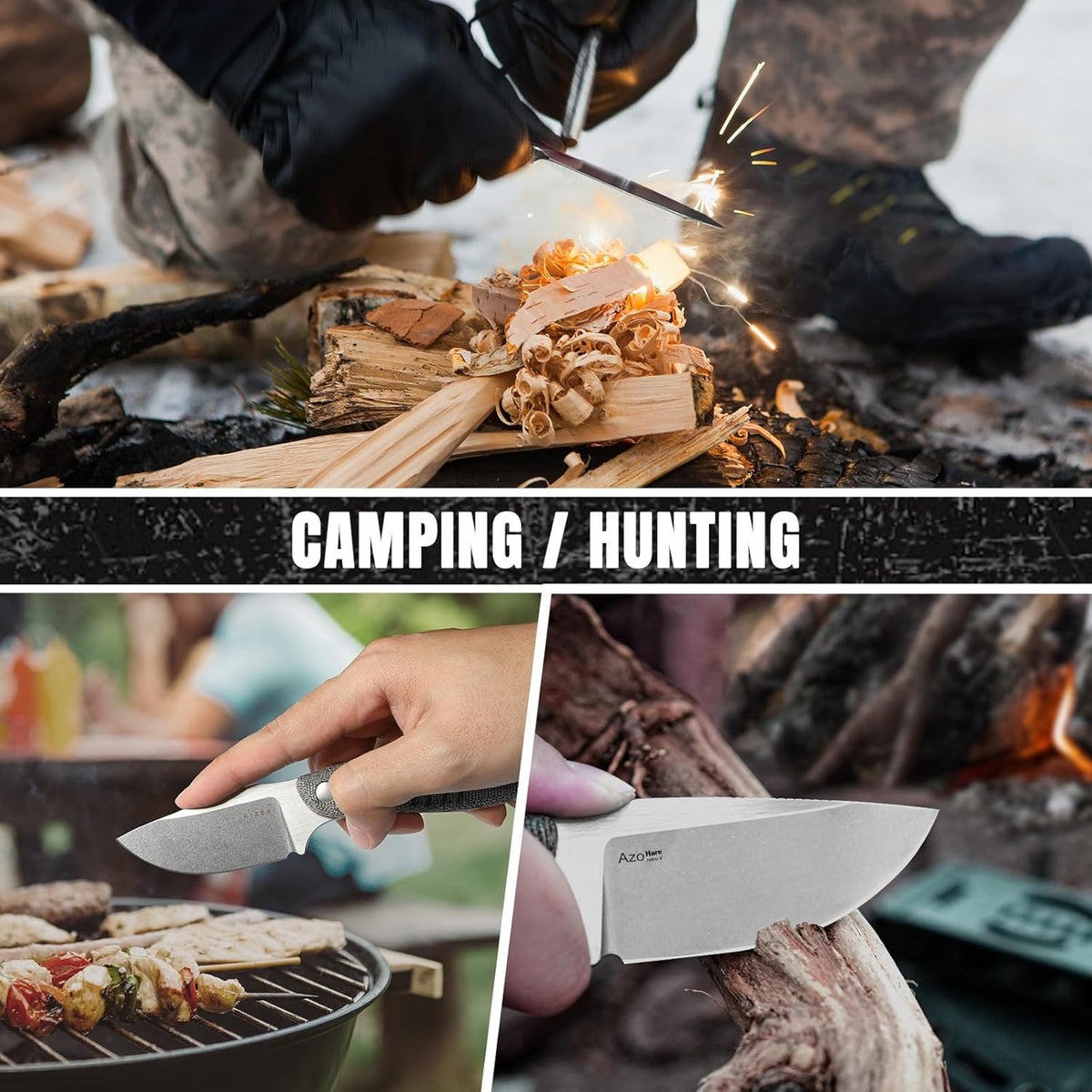 Hare Fixed Blade Knife with Sheath, 3.14" D2 Steel Blade EDC Hunting Knife with Burlap Micarta and Black G10 Handle, Small Survival Knives, Outdoor Camping Knives for Men Women 1077M3