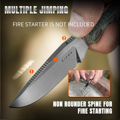 Hare Fixed Blade Knife with Sheath, 3.14" D2 Steel Blade EDC Hunting Knife with Burlap Micarta and Black G10 Handle, Small Survival Knives, Outdoor Camping Knives for Men Women 1077M3