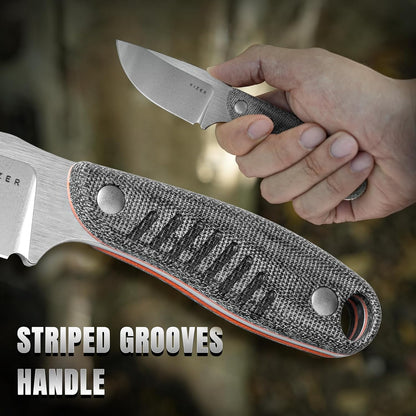 Hare Fixed Blade Knife with Sheath, 3.14" D2 Steel Blade EDC Hunting Knife with Burlap Micarta and Black G10 Handle, Small Survival Knives, Outdoor Camping Knives for Men Women 1077M3