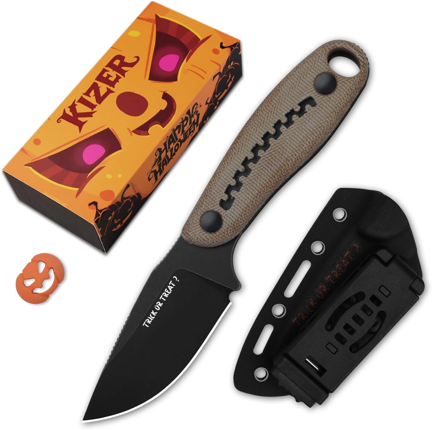 Hare Fixed Blade Knife with Sheath, 3.14" D2 Steel Blade EDC Hunting Knife with Burlap Micarta and Black G10 Handle, Small Survival Knives, Outdoor Camping Knives for Men Women 1077M3