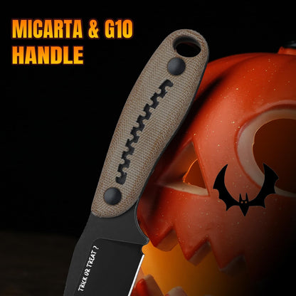 Hare Fixed Blade Knife with Sheath, 3.14" D2 Steel Blade EDC Hunting Knife with Burlap Micarta and Black G10 Handle, Small Survival Knives, Outdoor Camping Knives for Men Women 1077M3