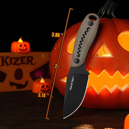 Hare Fixed Blade Knife with Sheath, 3.14" D2 Steel Blade EDC Hunting Knife with Burlap Micarta and Black G10 Handle, Small Survival Knives, Outdoor Camping Knives for Men Women 1077M3