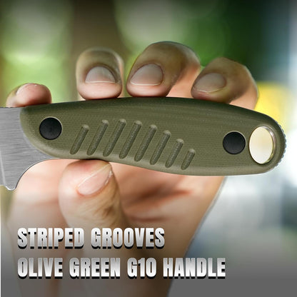Hare Fixed Blade Knife with Sheath, 3.14" D2 Steel Blade EDC Hunting Knife with Burlap Micarta and Black G10 Handle, Small Survival Knives, Outdoor Camping Knives for Men Women 1077M3