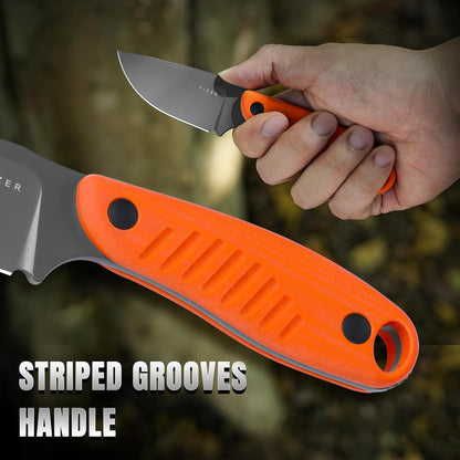Hare Fixed Blade Knife with Sheath, 3.14" D2 Steel Blade EDC Hunting Knife with Burlap Micarta and Black G10 Handle, Small Survival Knives, Outdoor Camping Knives for Men Women 1077M3