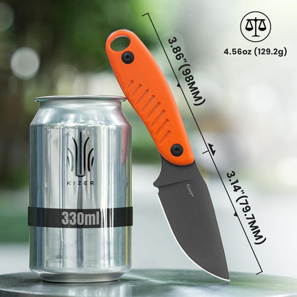 Hare Fixed Blade Knife with Sheath, 3.14" D2 Steel Blade EDC Hunting Knife with Burlap Micarta and Black G10 Handle, Small Survival Knives, Outdoor Camping Knives for Men Women 1077M3