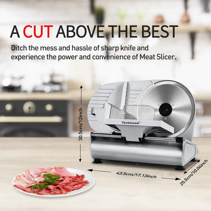 Meat Slicer, Electric Deil Food Slicer with Removable 9” Stainless Steel Blade, Deli Cheese Fruit Vegetable Bread Cutter with Adjustable Knob for Thickness, Food Carriage & Non-Slip Feet