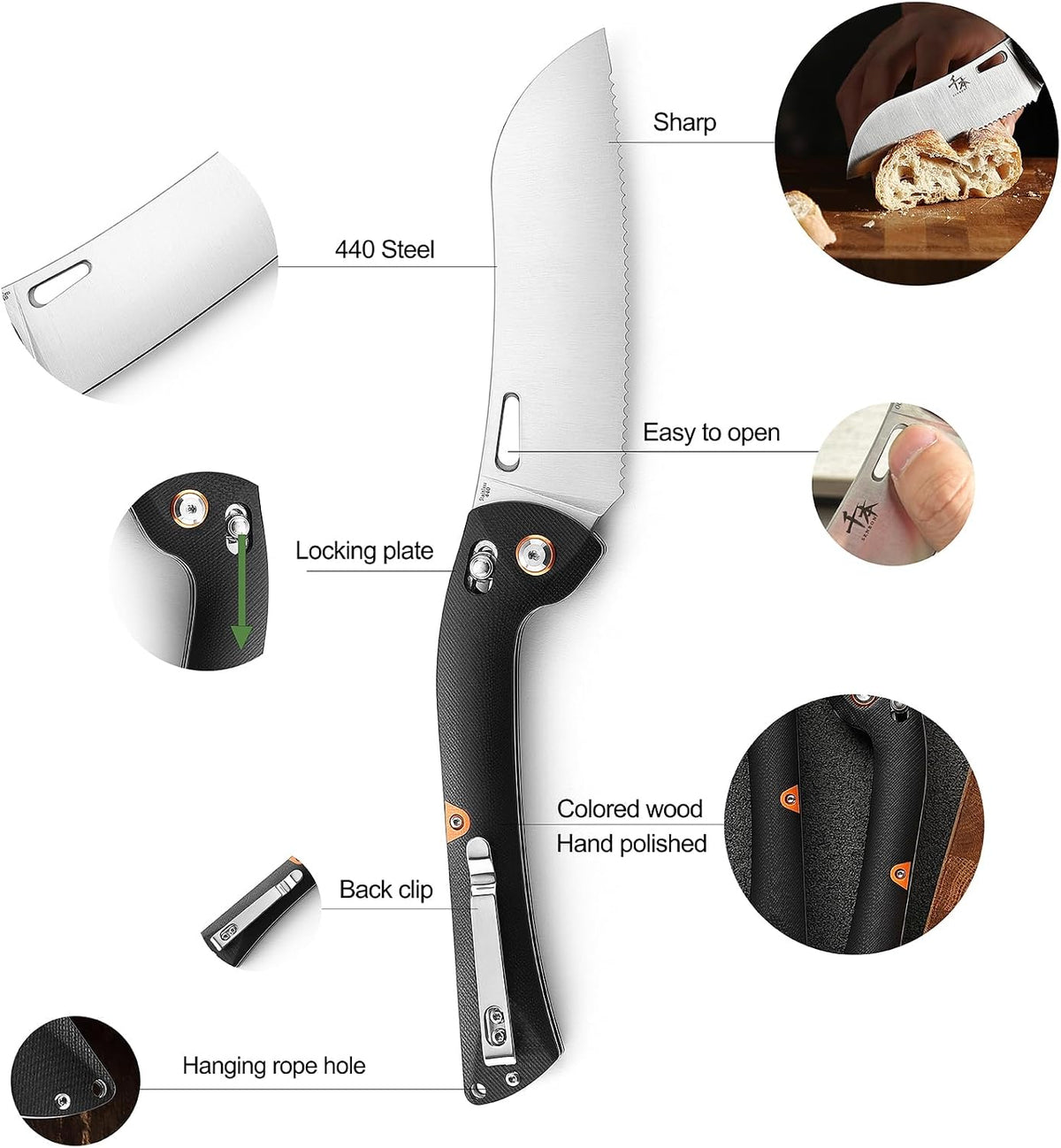 440 Folding Chef Knife, Portable Fruit Utility Cutting Knife