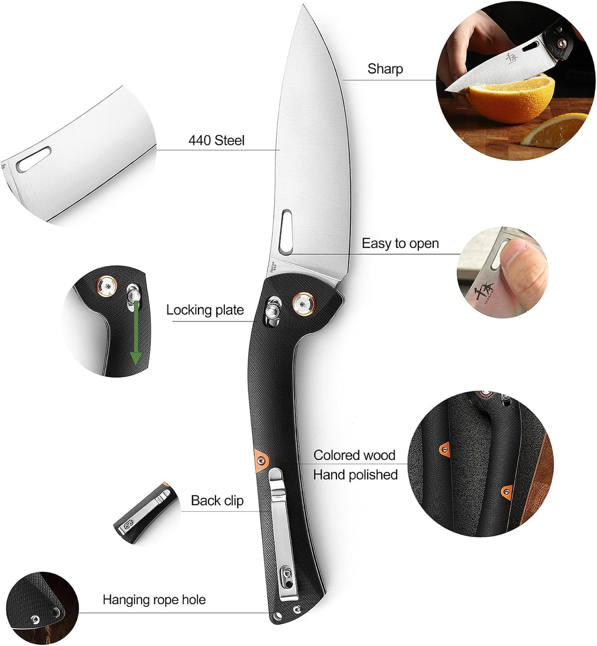 440 Folding Chef Knife, Portable Fruit Utility Cutting Knife