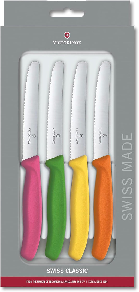 Swiss Classic Paring Knife Set - Superior Kitchen Knives for Cutting Fruit, Vegetables & More - Cooking Knives for Kitchen Accessories - Multicolored 4-Piece Set, Serrated Edge, 4.3"