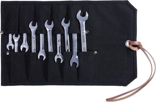 Chisel Roll, Tool Roll Up Bag with 10 staggered tool pockets, Heavy Duty 16oz Waxed Canvas Small Tool Organize Pouch (Black)
