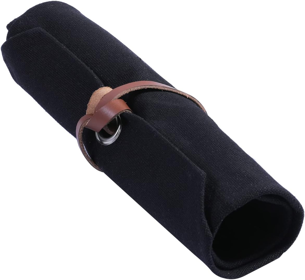 Chisel Roll, Tool Roll Up Bag with 10 staggered tool pockets, Heavy Duty 16oz Waxed Canvas Small Tool Organize Pouch (Black)