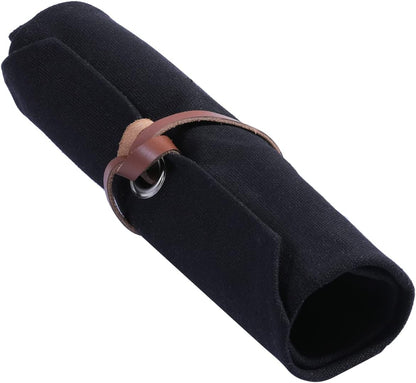Chisel Roll, Tool Roll Up Bag with 10 staggered tool pockets, Heavy Duty 16oz Waxed Canvas Small Tool Organize Pouch (Black)