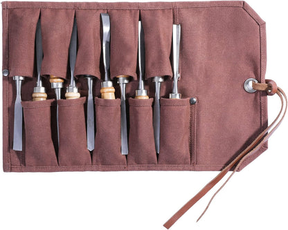 Chisel Roll, Tool Roll Up Bag with 10 staggered tool pockets, Heavy Duty 16oz Waxed Canvas Small Tool Organize Pouch (Black)