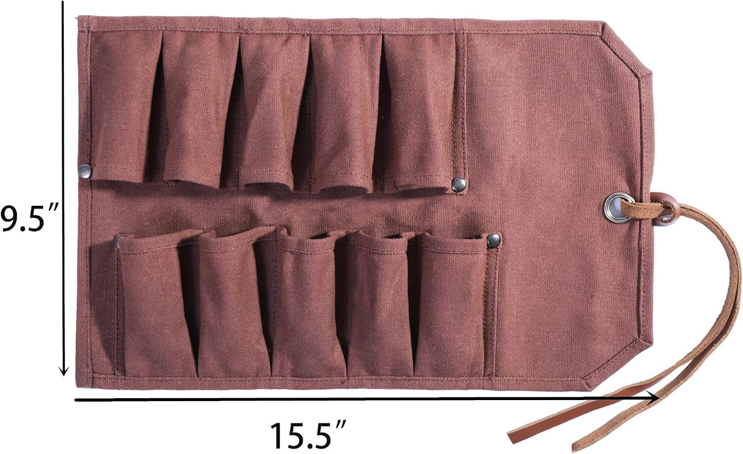 Chisel Roll, Tool Roll Up Bag with 10 staggered tool pockets, Heavy Duty 16oz Waxed Canvas Small Tool Organize Pouch (Black)