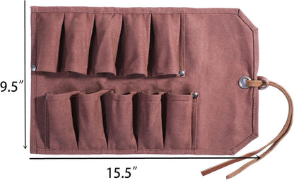 Chisel Roll, Tool Roll Up Bag with 10 staggered tool pockets, Heavy Duty 16oz Waxed Canvas Small Tool Organize Pouch (Black)