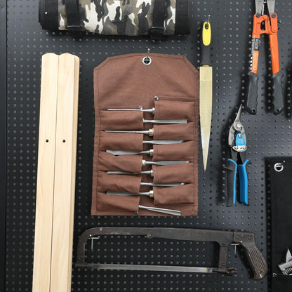 Chisel Roll, Tool Roll Up Bag with 10 staggered tool pockets, Heavy Duty 16oz Waxed Canvas Small Tool Organize Pouch (Black)