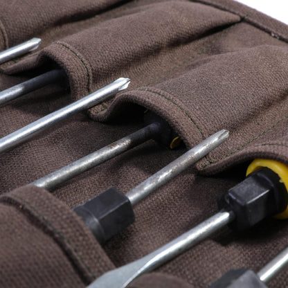 Chisel Roll, Tool Roll Up Bag with 10 staggered tool pockets, Heavy Duty 16oz Waxed Canvas Small Tool Organize Pouch (Black)
