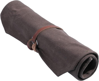 Chisel Roll, Tool Roll Up Bag with 10 staggered tool pockets, Heavy Duty 16oz Waxed Canvas Small Tool Organize Pouch (Black)