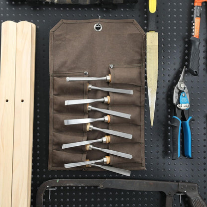 Chisel Roll, Tool Roll Up Bag with 10 staggered tool pockets, Heavy Duty 16oz Waxed Canvas Small Tool Organize Pouch (Black)