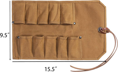 Chisel Roll, Tool Roll Up Bag with 10 staggered tool pockets, Heavy Duty 16oz Waxed Canvas Small Tool Organize Pouch (Black)