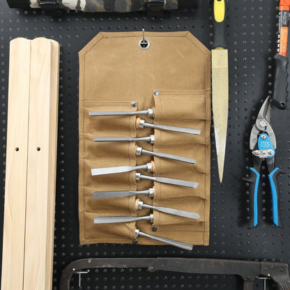 Chisel Roll, Tool Roll Up Bag with 10 staggered tool pockets, Heavy Duty 16oz Waxed Canvas Small Tool Organize Pouch (Black)