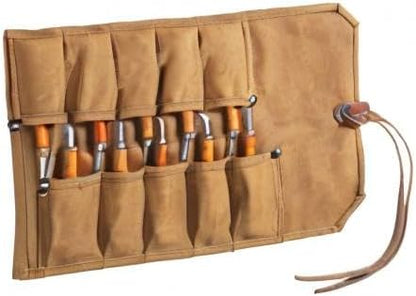 Chisel Roll, Tool Roll Up Bag with 10 staggered tool pockets, Heavy Duty 16oz Waxed Canvas Small Tool Organize Pouch (Black)