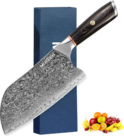 Cleaver Knife 7 Inch, 67 Layers VG10 Damascus Steel Kitchen Knife, Ultra Sharp Meat Cleaver, Professional Chef Knife with Unique Wood Handle, Full Tang, Gift Box
