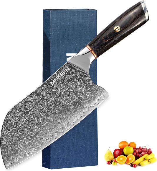 Cleaver Knife 7 Inch, 67 Layers VG10 Damascus Steel Kitchen Knife, Ultra Sharp Meat Cleaver, Professional Chef Knife with Unique Wood Handle, Full Tang, Gift Box