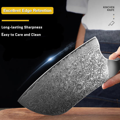 Cleaver Knife 7 Inch, 67 Layers VG10 Damascus Steel Kitchen Knife, Ultra Sharp Meat Cleaver, Professional Chef Knife with Unique Wood Handle, Full Tang, Gift Box