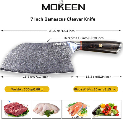 Cleaver Knife 7 Inch, 67 Layers VG10 Damascus Steel Kitchen Knife, Ultra Sharp Meat Cleaver, Professional Chef Knife with Unique Wood Handle, Full Tang, Gift Box