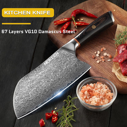Cleaver Knife 7 Inch, 67 Layers VG10 Damascus Steel Kitchen Knife, Ultra Sharp Meat Cleaver, Professional Chef Knife with Unique Wood Handle, Full Tang, Gift Box