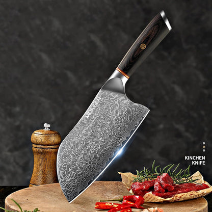 Cleaver Knife 7 Inch, 67 Layers VG10 Damascus Steel Kitchen Knife, Ultra Sharp Meat Cleaver, Professional Chef Knife with Unique Wood Handle, Full Tang, Gift Box