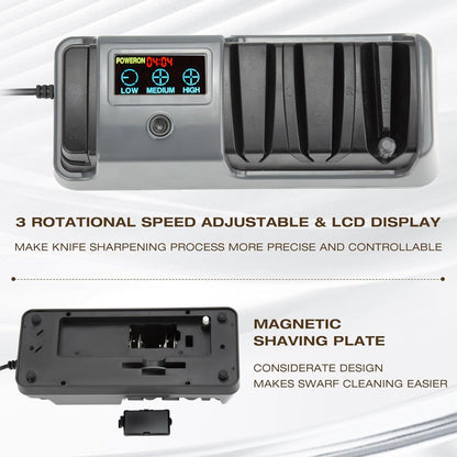 Electric Knife Sharpener for Kitchen, 3-Stage 100% Diamond Abrasive, LCD Screen, 3-speed adjustable, Precision Angle Guides, Use for Straight-Edge & Serrated Knives and Scissors, Gray