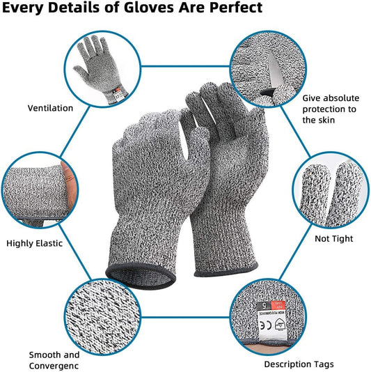 Cut Resistant Gloves, Level 5 Protection Safety Cutting Gloves, Kitchen Cuts Glove for Chef Oyster Shucking, Mandolin Slicing, Meat Cutting and Wood Carving(Large-2 Pairs)