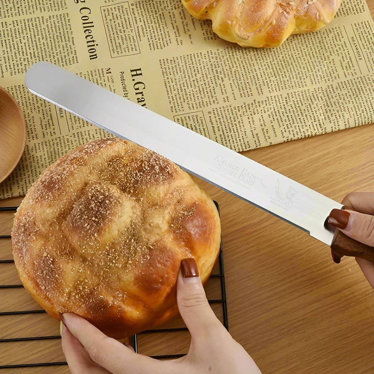 Bread Knife, Stainless Steel straight-edge Bread Knife for Homemade Bread, Cakes & Bagels, 10 Inch Kitchens Knifes Saw Breads Cutter, Bagel Sourdough Slicer Knifes with Wooden Handle