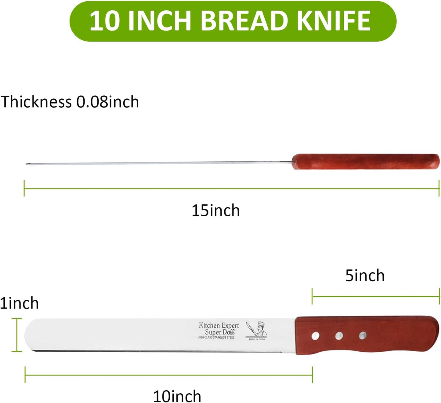 Bread Knife, Stainless Steel straight-edge Bread Knife for Homemade Bread, Cakes & Bagels, 10 Inch Kitchens Knifes Saw Breads Cutter, Bagel Sourdough Slicer Knifes with Wooden Handle