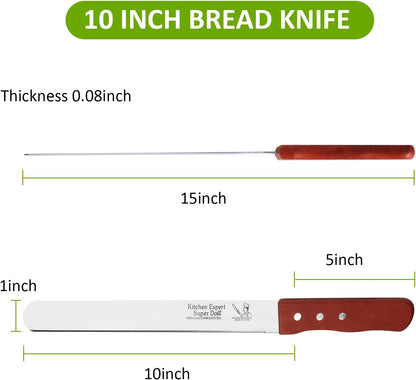 Bread Knife, Stainless Steel straight-edge Bread Knife for Homemade Bread, Cakes & Bagels, 10 Inch Kitchens Knifes Saw Breads Cutter, Bagel Sourdough Slicer Knifes with Wooden Handle