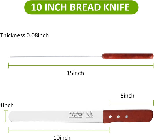 Bread Knife, Stainless Steel straight-edge Bread Knife for Homemade Bread, Cakes & Bagels, 10 Inch Kitchens Knifes Saw Breads Cutter, Bagel Sourdough Slicer Knifes with Wooden Handle