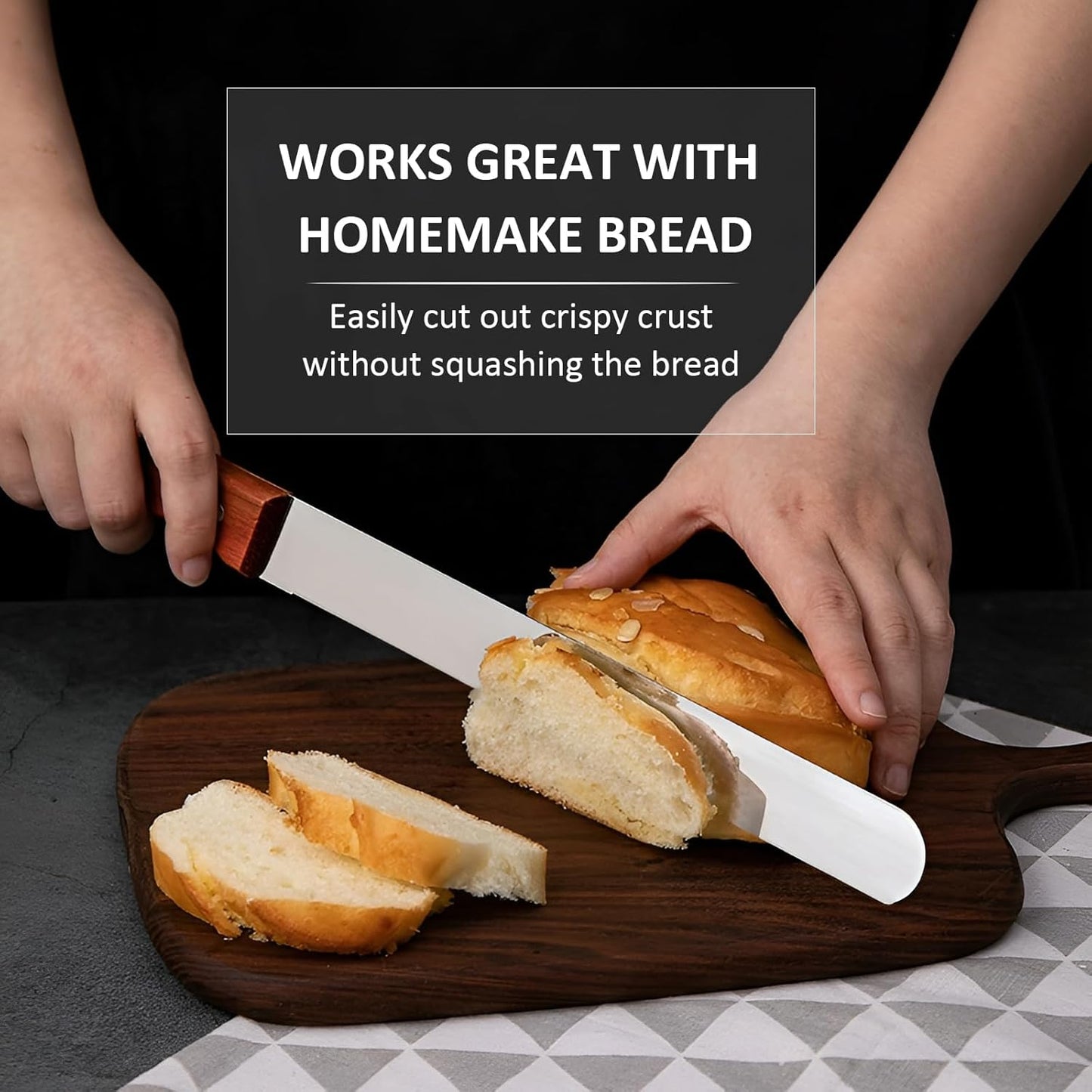 Bread Knife, Stainless Steel straight-edge Bread Knife for Homemade Bread, Cakes & Bagels, 10 Inch Kitchens Knifes Saw Breads Cutter, Bagel Sourdough Slicer Knifes with Wooden Handle